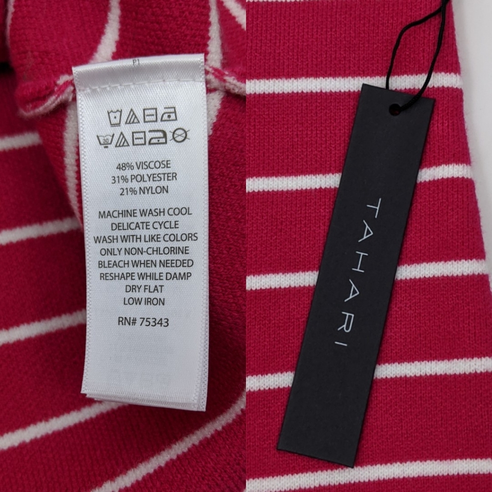 Tahari Sweater NWT Boatneck Stripe Sweater XS Fuschia Pink 3/4 Sleeve - Picture 7 of 7